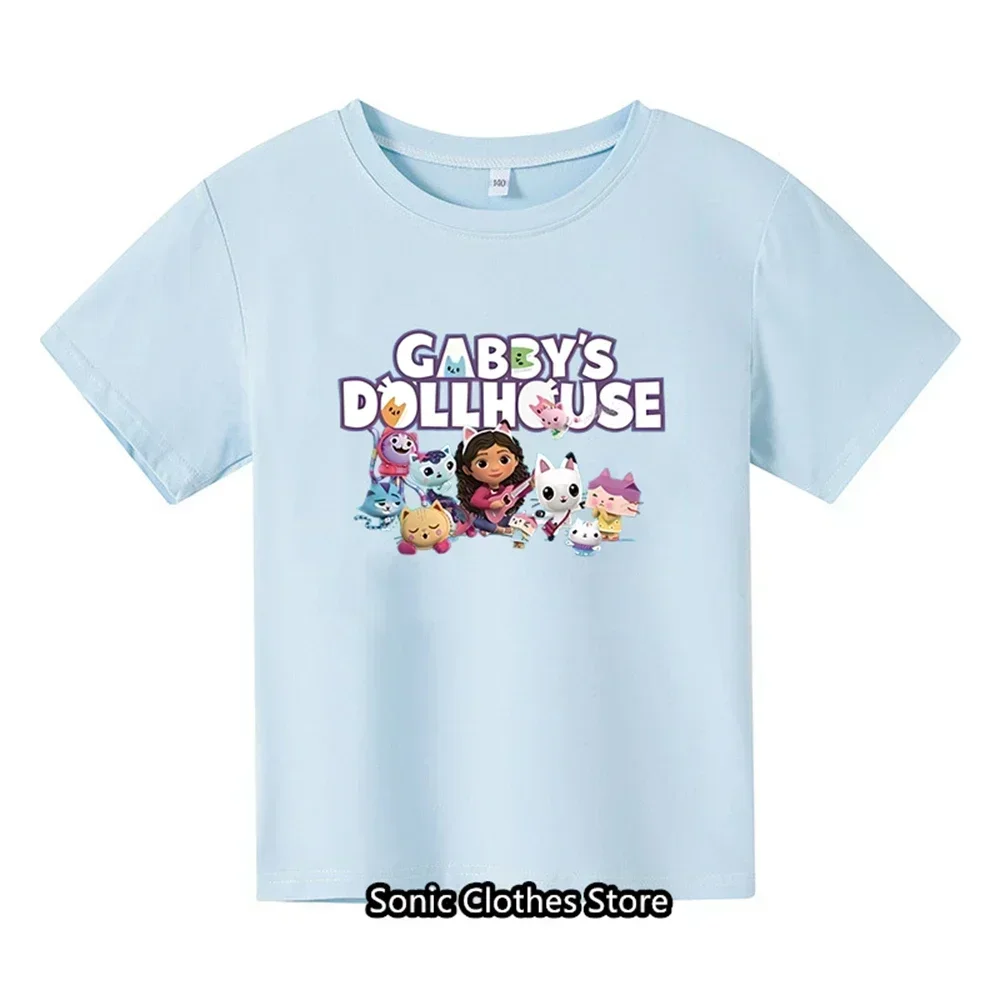 2024 Summer Gabby Doll House T-shirt Children's Short Sleeve Boys Cartoon Gabby Cat Girls Casual Short Sleeve 3