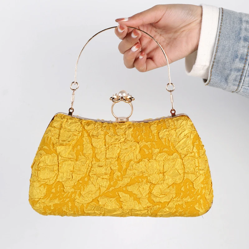 Yellow Luxury Handbag Designer Purses for Women 2023 Spring Bag Lady  Quality Clutch Pleated Wedding Crossover Bags Fashion
