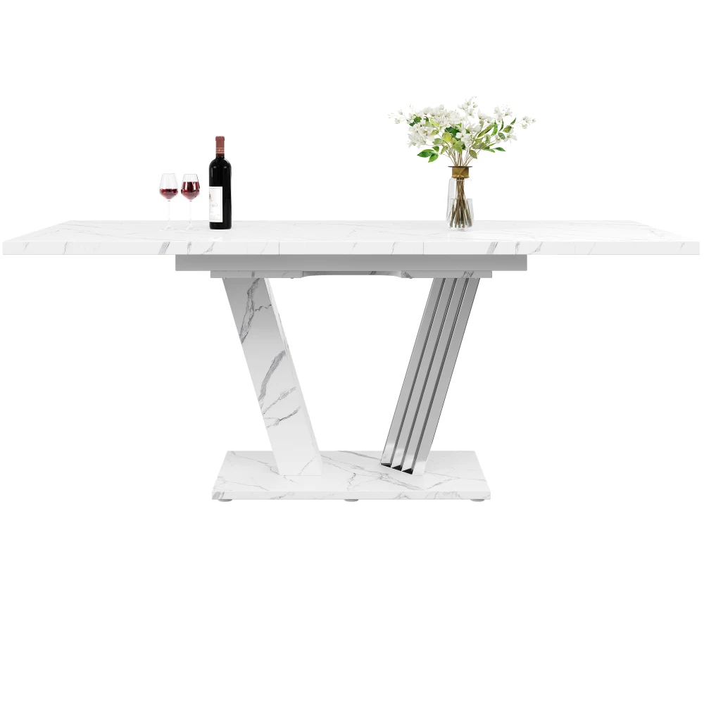 120-160x80x76cm Ausziehbarer Tisch mit Marmorplatte, Esstisch mit Ausziehplatte und Butterfly-Rahmen für Küche & Wohnzimmer – Detail 12