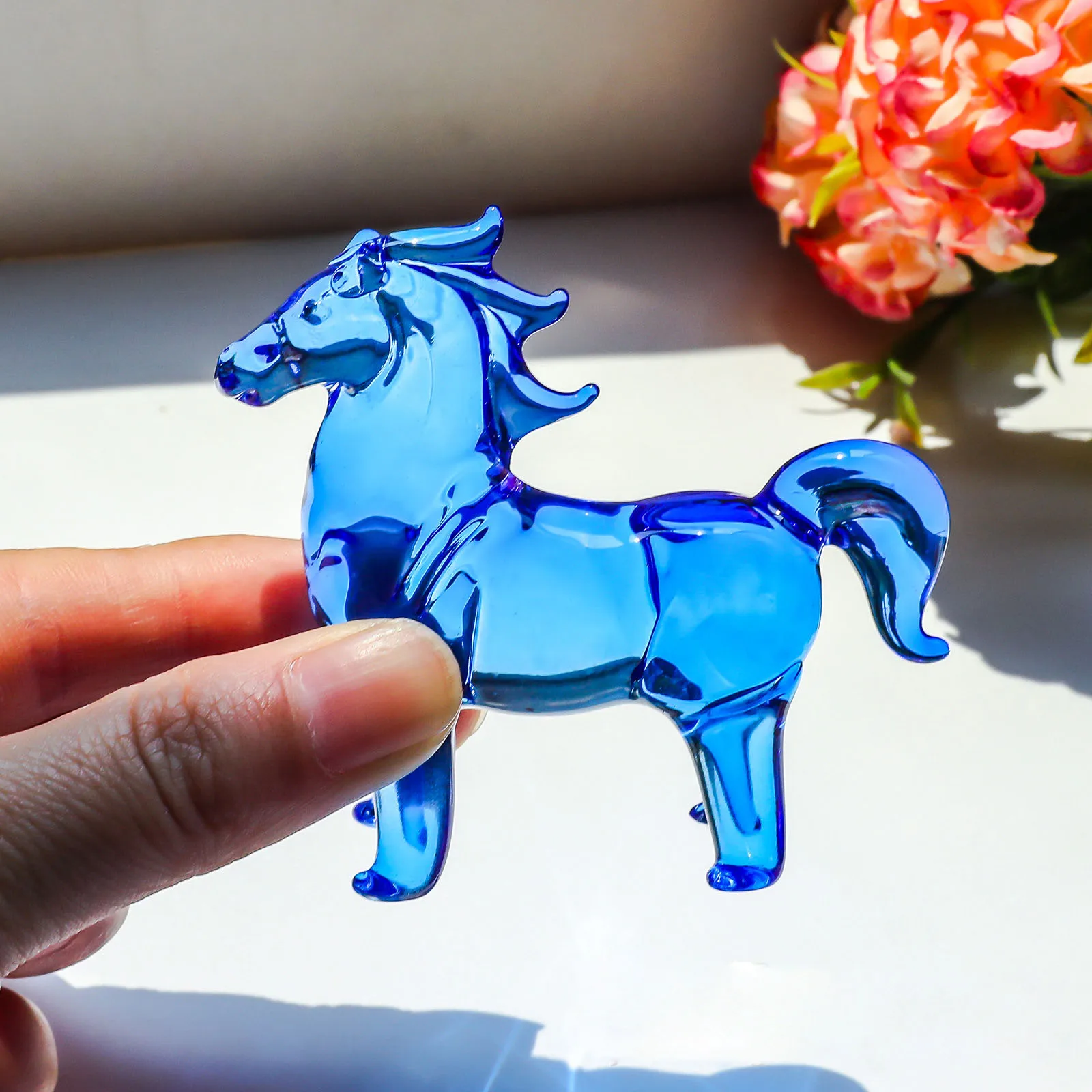 Colorful Crystal Horse Statue - Artistic Glass Ornament for Home and Office Decor