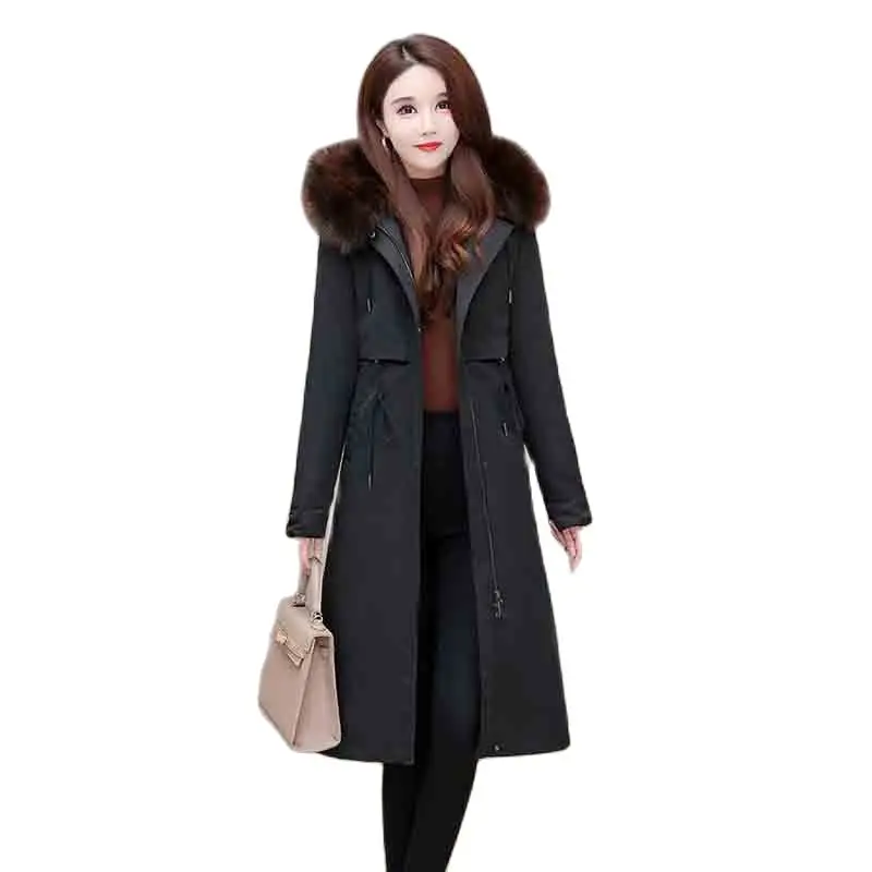 

2024winter New Fashion School Overcome Coat Women Detachable Fox Lining One Long Mink Hooded Fur Warmloose Coat Women