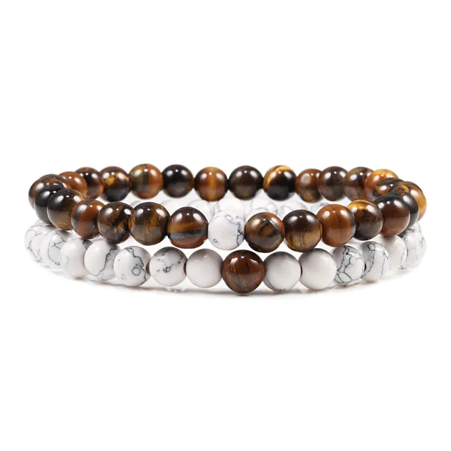 Ensemble de bracelets pour couple, charme en pierre naturelle œil de tigre et lave noire, bracelet extensible tendance, bracelet perlé de yoga, bijoux d'amitié, cadeau