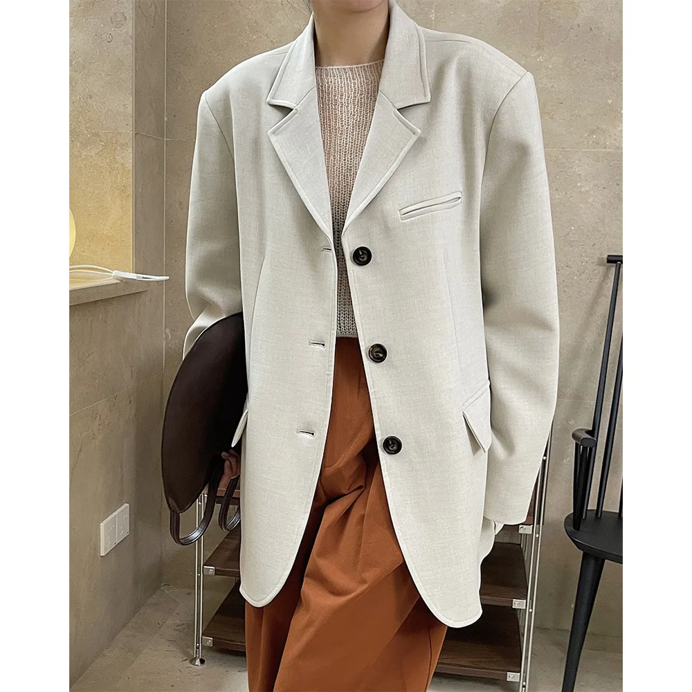 

UMI MAO Spring Autumn Coat New Korean Vintage Modern Fashion Silhouette Flip Collar Suit Loose Slim Commuter Coat For Women