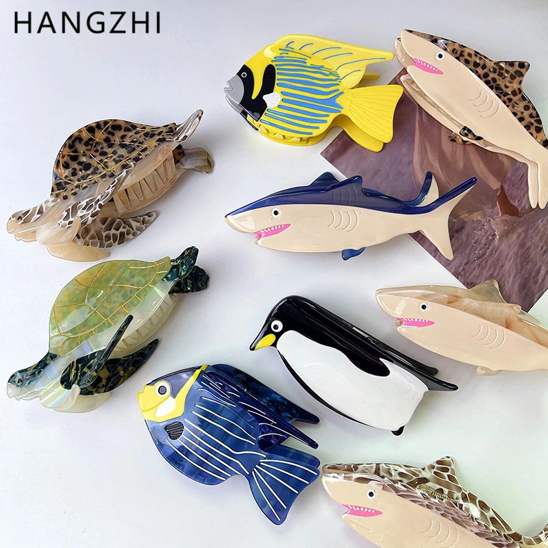 HangZhi 2024 новые милые заколки для волос черепаха, акулы, ракушки, пингвин, рыба, зажим для волос из уксусной кислоты, головной убор, украшения для волос, аксессуары