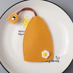 Elegant Leather Key Case Cover - Large - Capacity Key Sleeve with Holder Hook - 2PCS (Open - GY - Fried Egg)