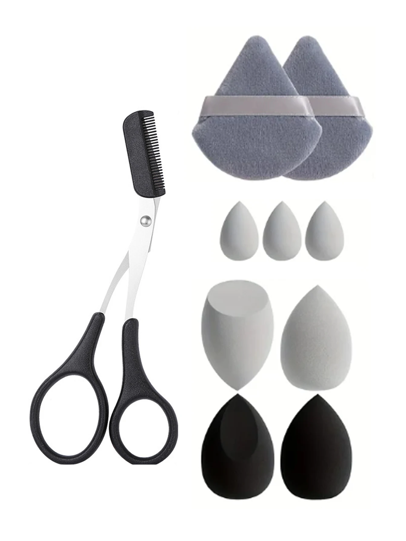 10 PCS powder puff set 1 eyebrow trimmer, beauty blender and mini beauty egg and 3-corner setting powder puff