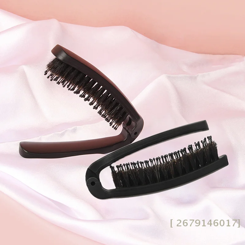 【YY26】접이식 헤어 빗 휴대용 멧돼지 털 헤어 브러시 곱슬머리 및 푹신한 헤어 브러시 헤드 마사지기 여행용 헤어 스타일링 액세서리