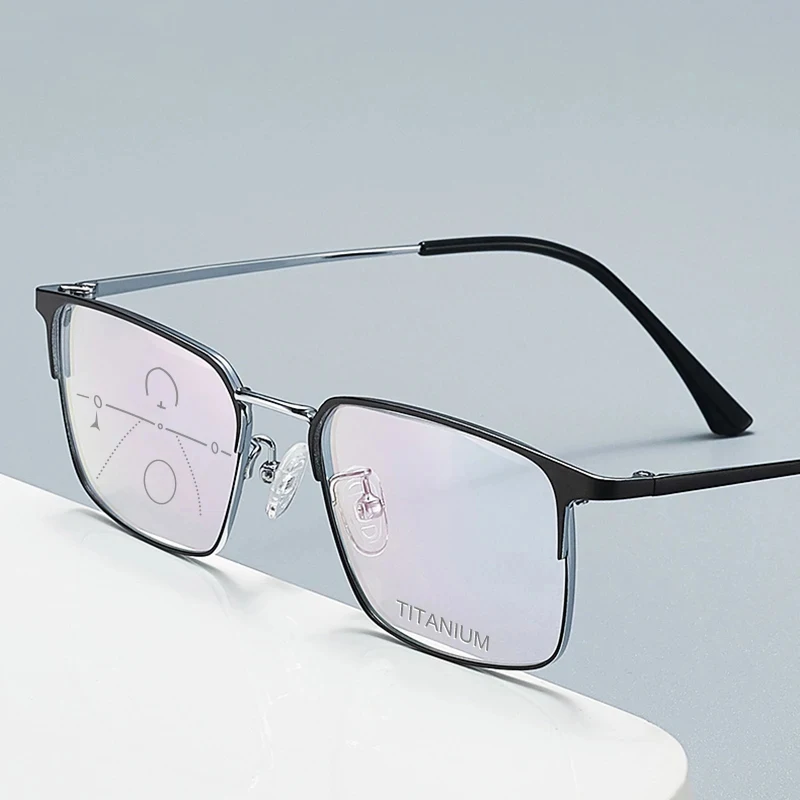 

Мужские очки для чтения из чистого титана, Мультифокальные линзы, очки для дальнозоркости для женщин, оправа для рецептурных очков с блокировкой синего цвета
