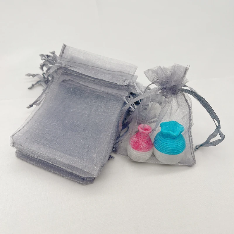 100pcs Grey Gray Gift Bag Drawstring Organza Bag Gray Grey Organza Gift Bags Wedding Packaging Jewelry Storage Bags Sachet Pouch