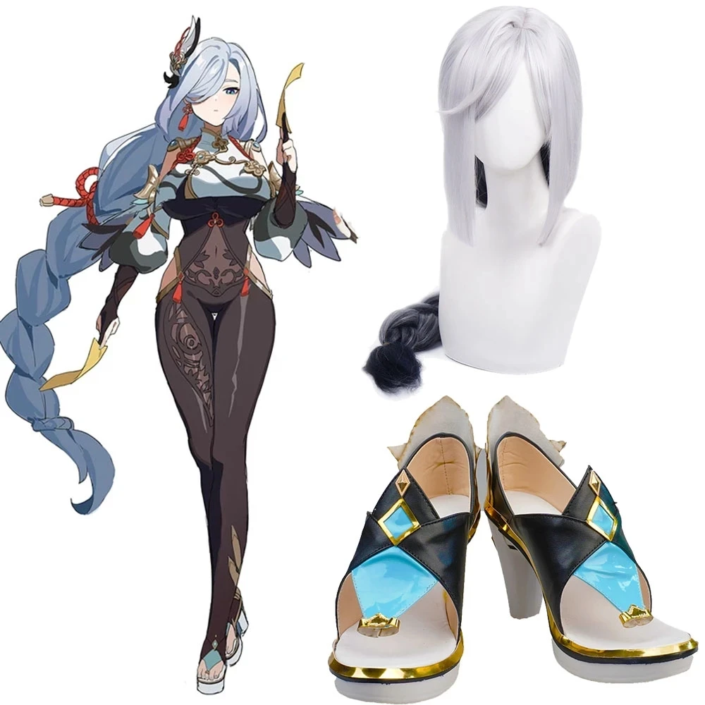 

Game Genshin Impact Shenhe Cosplay Shoes Boot Halloween Genshin Shenhe Boots Shen He Cosplay Prop Custom Made Wigs + Wig Cap