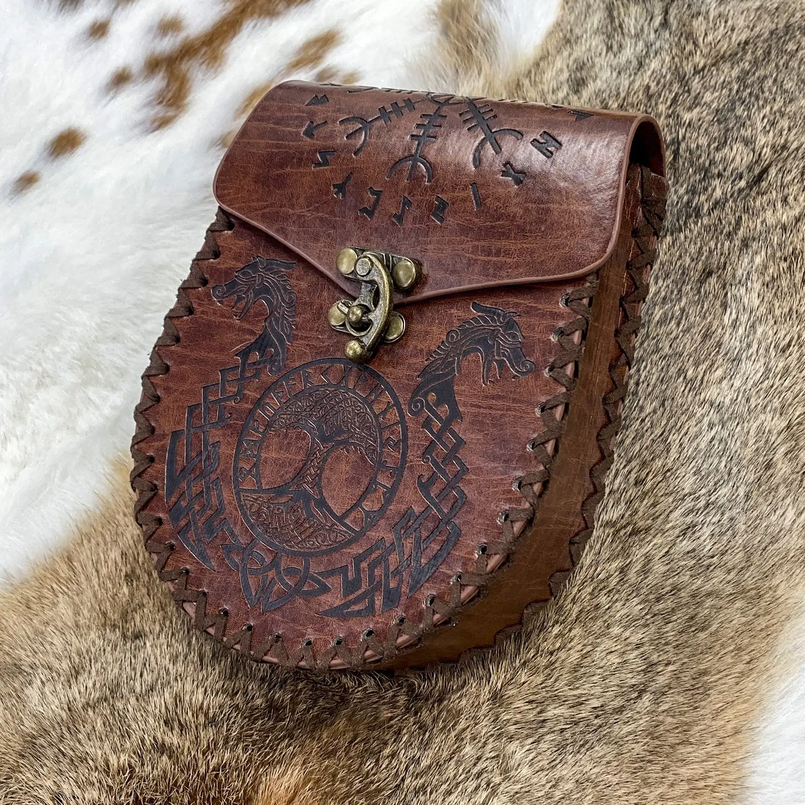 Medieval Viking Style Leather Waist Bag Vintage Leather Purse Belt