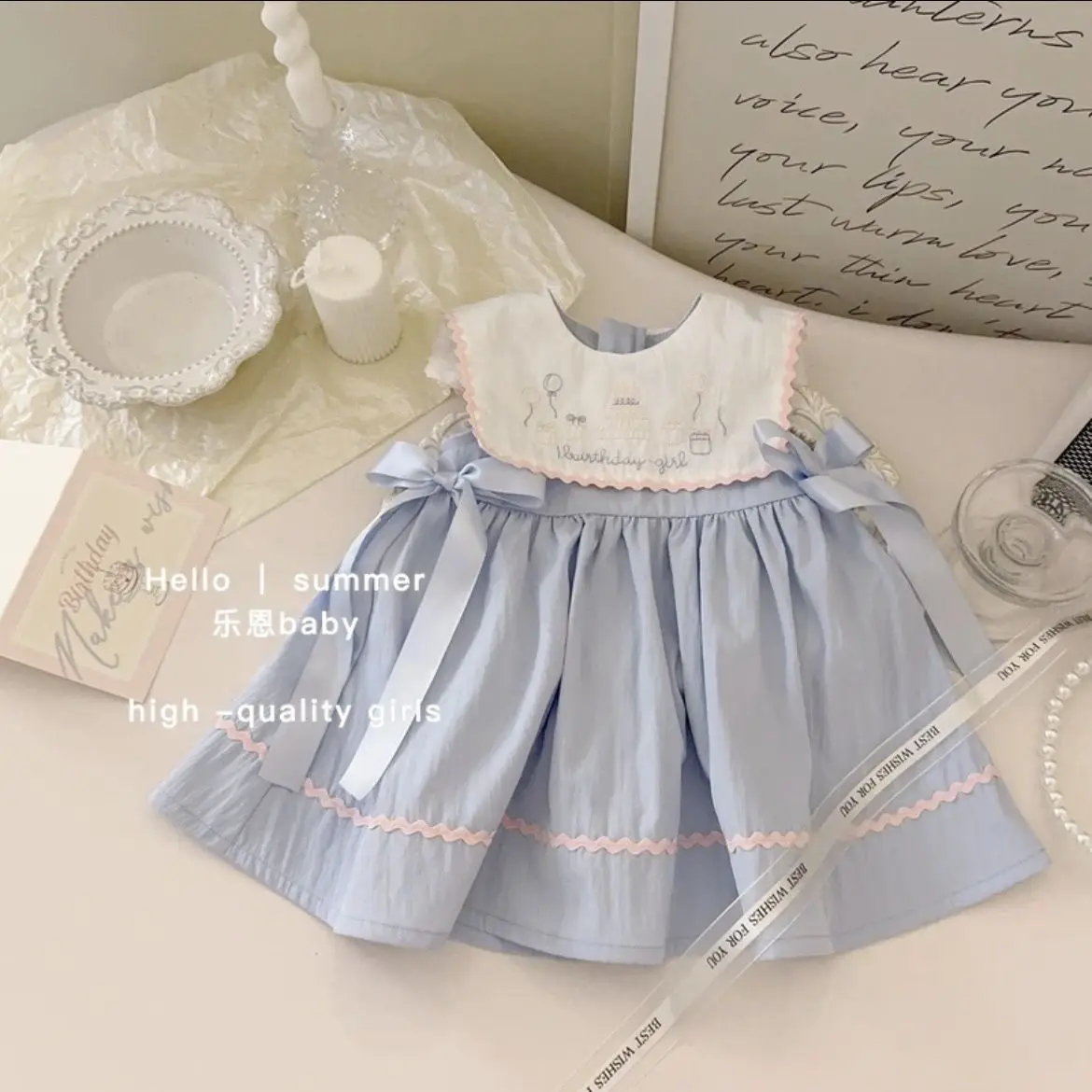 Baby Girls Summer Dress Fashion Bow Kids Embroidery Collar Sleeveless Birthday Princess Dresses Children Clothes Vestidos Girls Dress Princess Costume Kids Clothes