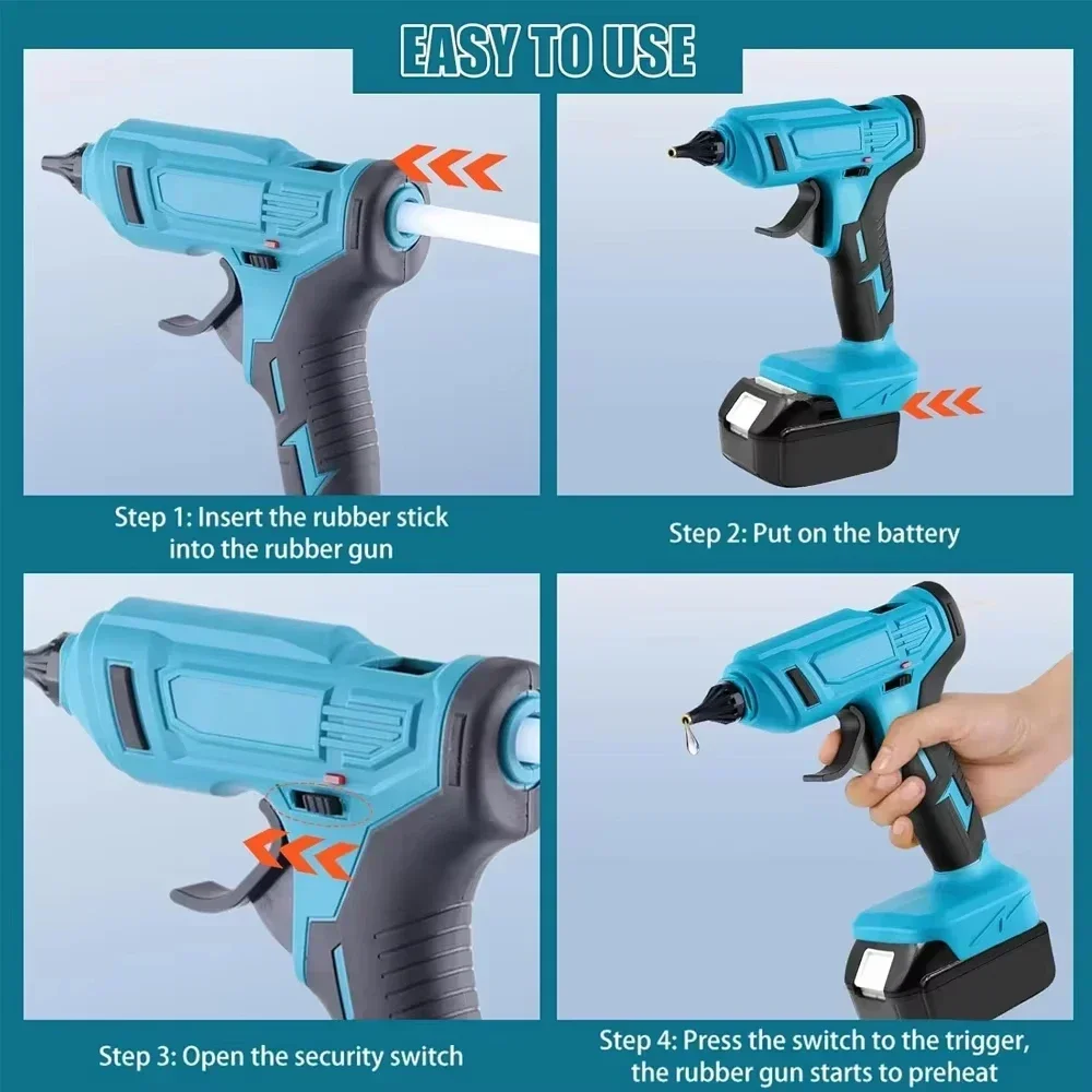 Rechargeable 100W Portable Hot Melt Glue Gun 280&deg;C with 10x 11mm Sticks DIY Repair Tool Compatible with Makita 18V Batteries Hot Melt Glue Gun