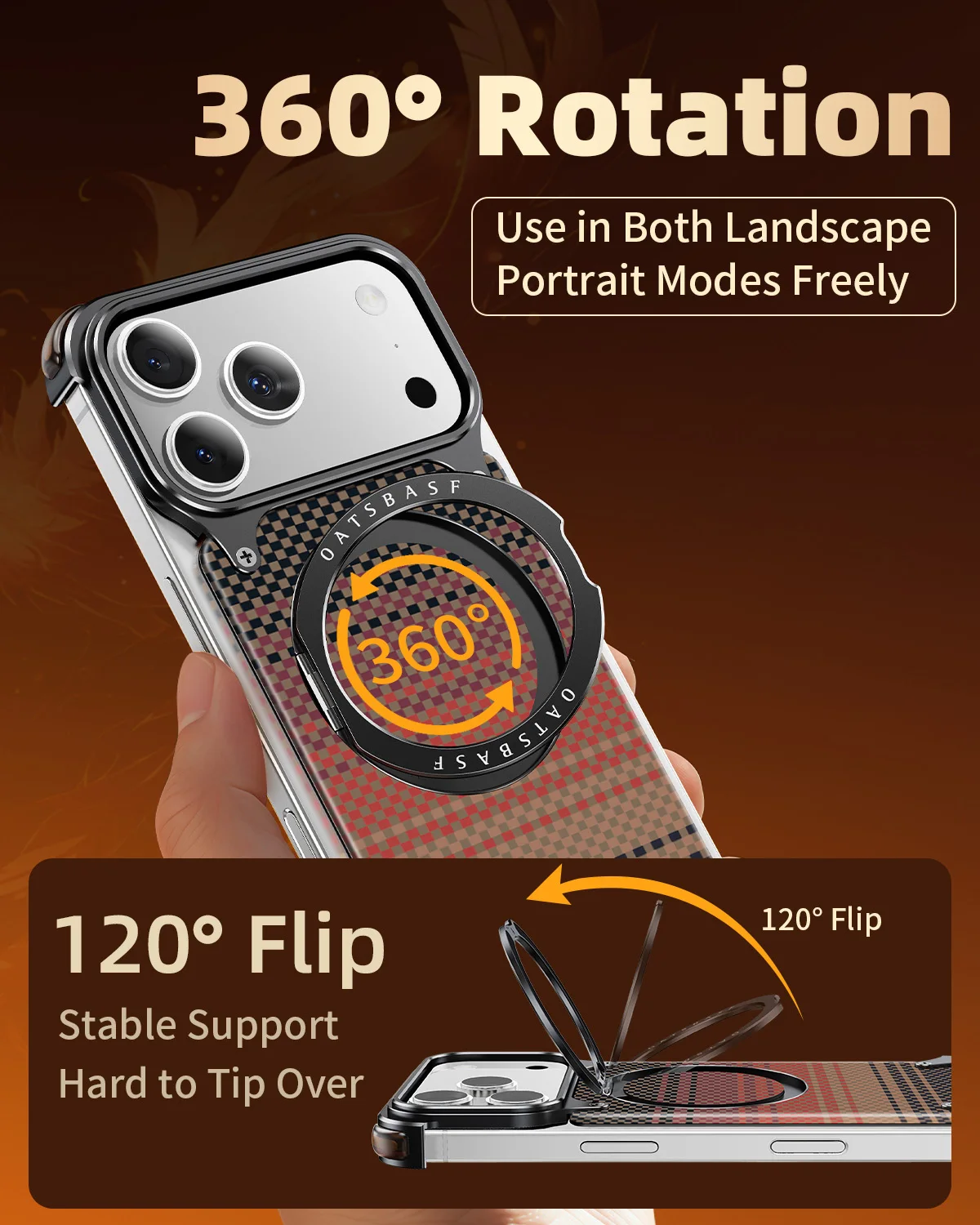 Eary Carbon Fiber Metal Case for iPhone 17 Pro Max Air With 360°Rotate Magsafe Magnetic Stand Military-Grade Shells Phone Cover