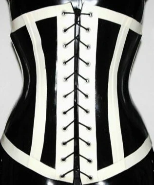 

Latex Rubber Women Black and White Corset Accessory Workout Waist Clip 0.4mm S-XXL