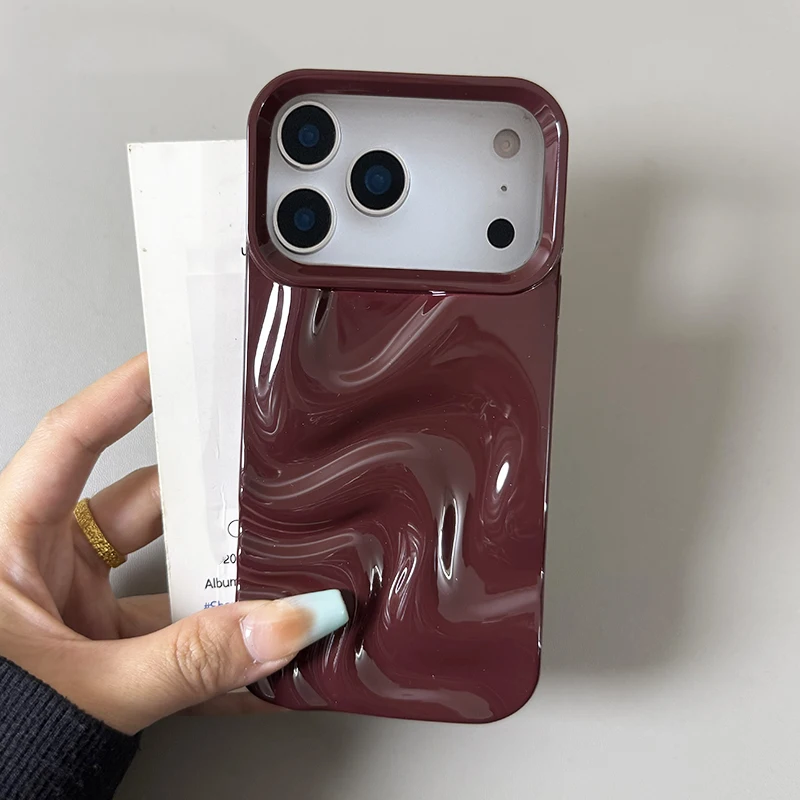 Elegant 3D Glossy Wine Red Wavy Texture Phone Case