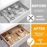 7-Piece Bamboo Drawer Organizer Storage Boxes Set, Wood Tray Junk Drawer Organizers Multi-Use Divider Bins for Kitchen, 2