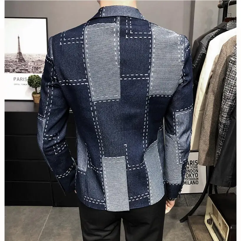 Spring Autumn Blazers Men Slim Fit British Plaid Formal Suit Jacket Party Wedding Business Casual Blazers Male Slim Coat mens blazer