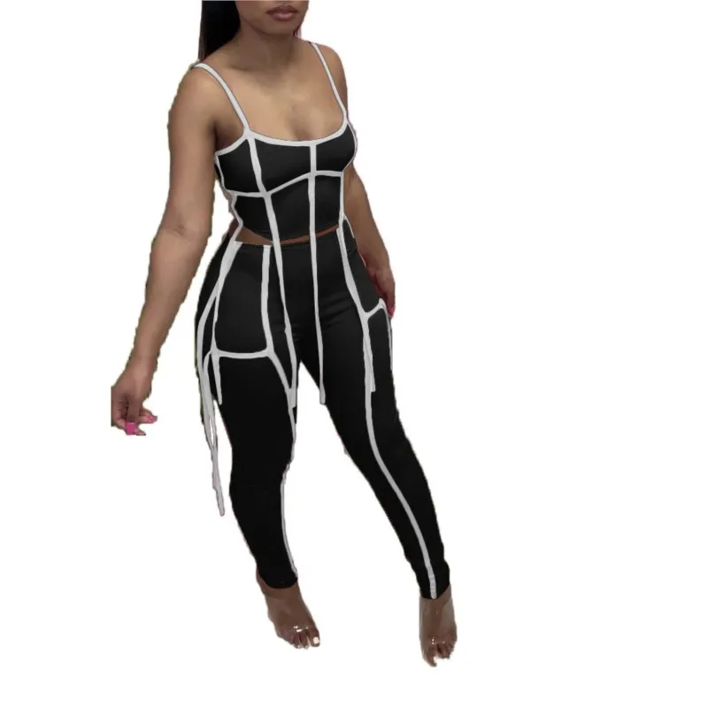 Long Pants Suit 2 Piece Sets Women Outfit Sexy Suspender Tube Top + Tight Trousers Solid Color Tassel African Suit 2023 Summer african men suits slim fit set spring summer 3 pieces traditional dashiki wedding jacket and trousers match muslim caps a2316067