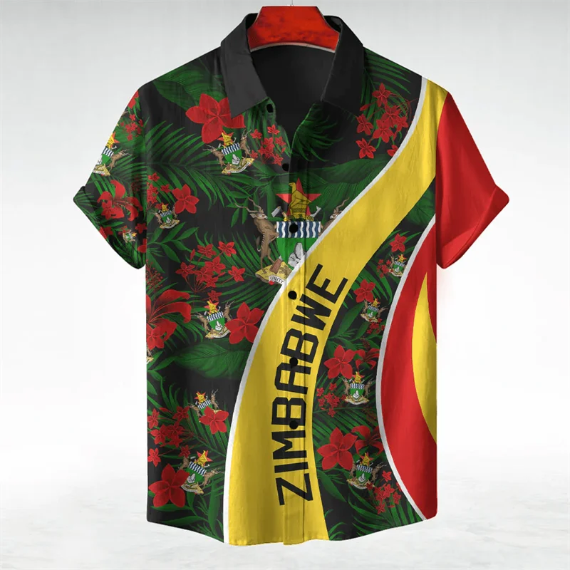 

Рубашка мужская с принтом флага Зимбабве, короткий рукав, пляжные рубашки с национальным гербом, блузки с национальным гербом