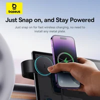 Магнитный автомобильный держатель для телефона Baseus, беспроводное зарядное устройство 15 Вт, гибкое автомобильное крепление для телефона для iPhone 12-17, подставка, приборная панель, центральная консоль — изображение 5
