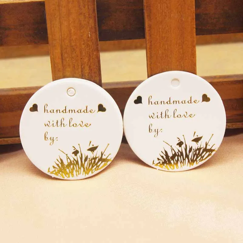 100pcs 새로운 4cm 직경 백서 금박 감사합니다 태그 사랑 선물 태그로 수제