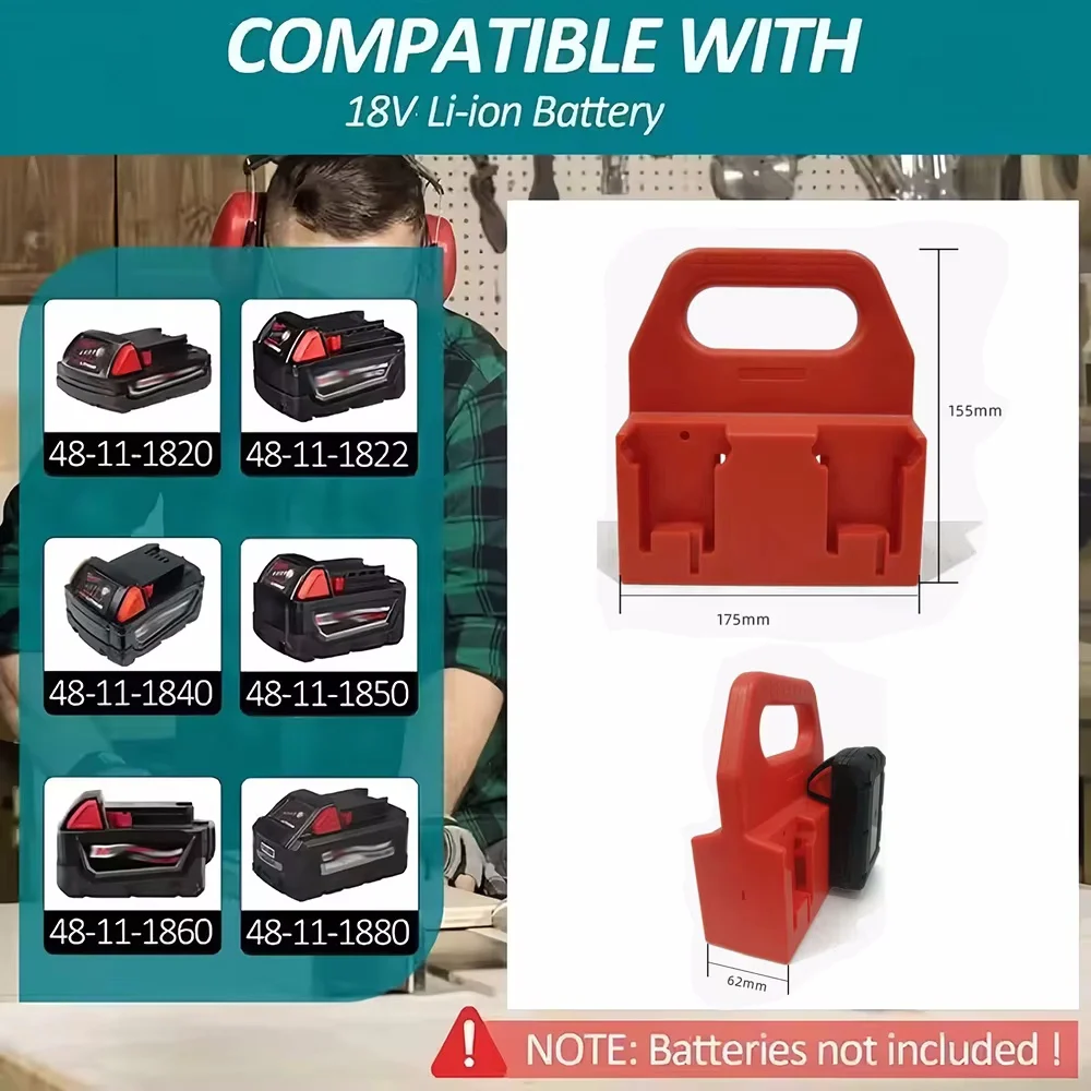 디월트 18v 20v, 밀워키 M18, 마키타 18V 리튬이온 배터리용 배터리 홀더 보관함, 손잡이가 있는 휴대용 배터리 홀더
