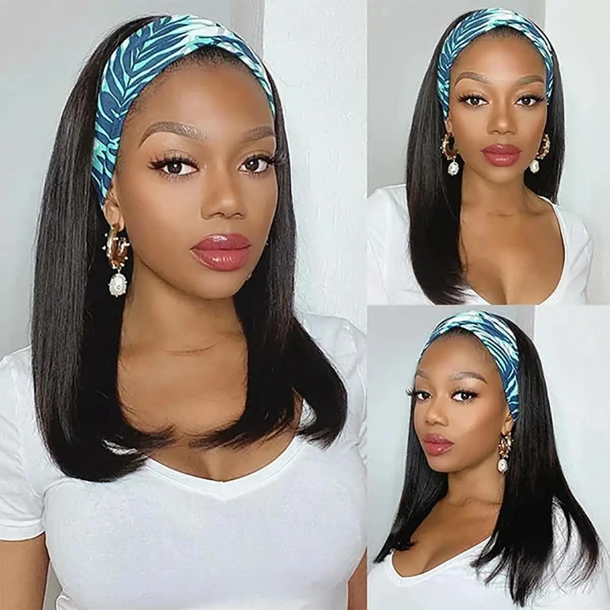 

Headband Wigs Human Hair Bob Headband Wigs for Black Women Easy Wear it and Go Glueless Wigs Straight Machine Made Headband Wig