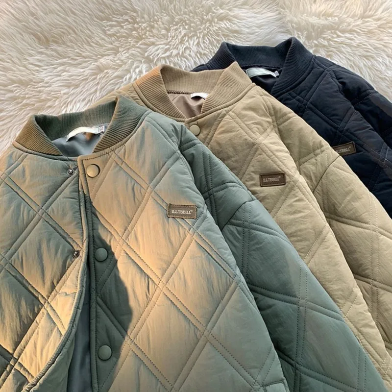 Winter Men's Jacket Stand Collar Thicken Button Windproof Baseball Jackets Casual Solid Warm Couples High Street Padded Clothes cotton jacket