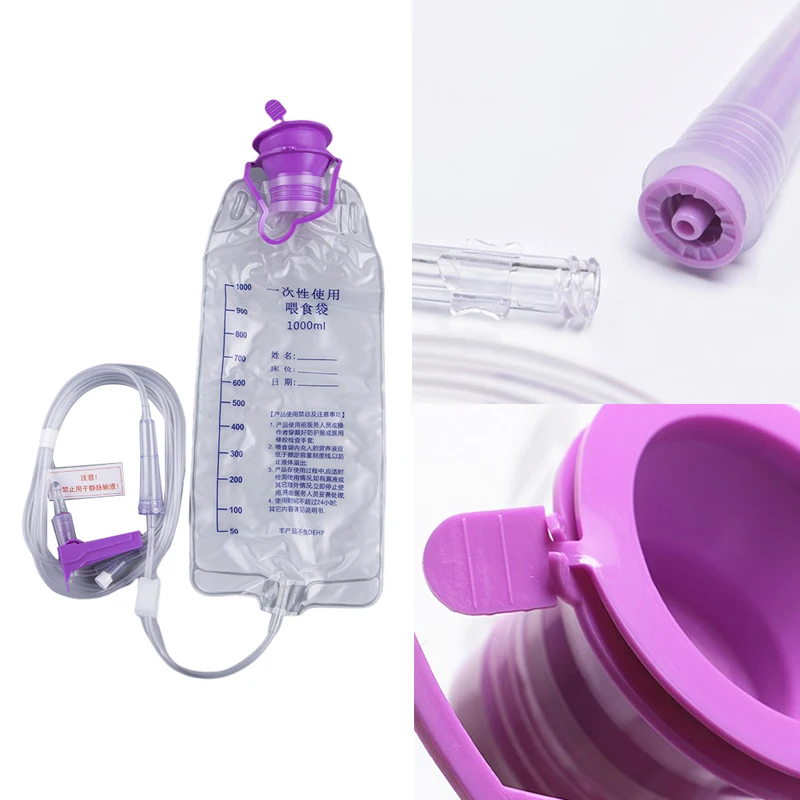 1000ml Medical Plastic Feeding Bag Enteral Nutrition Supply Bag Nasal Feeding Nutrient Gravity Pump Transparent Tube
