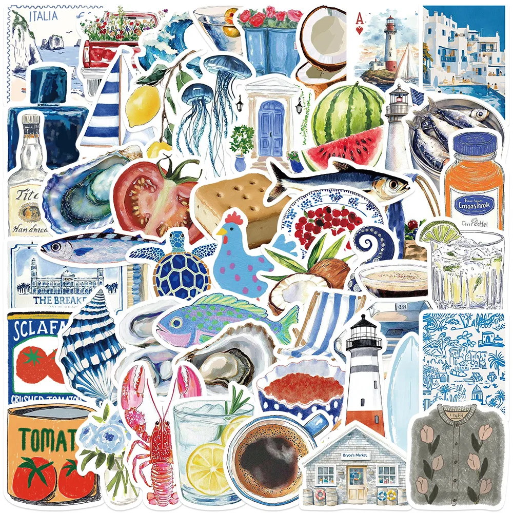 10/50PCS Blue Ocean INS Stil Ästhetik Graffiti Aufkleber Niedlichen Cartoon Aufkleber Notebook Telefon Tasse Gitarre Kühlschrank Skateboard kind Spielzeug