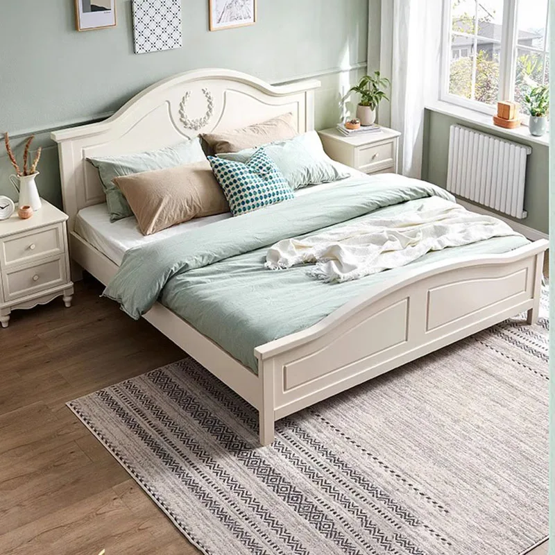 

White European Style Double Bed Designer Nature Human Children Double Bed Headboard Storage Muebles Para Dormitorio Furniture