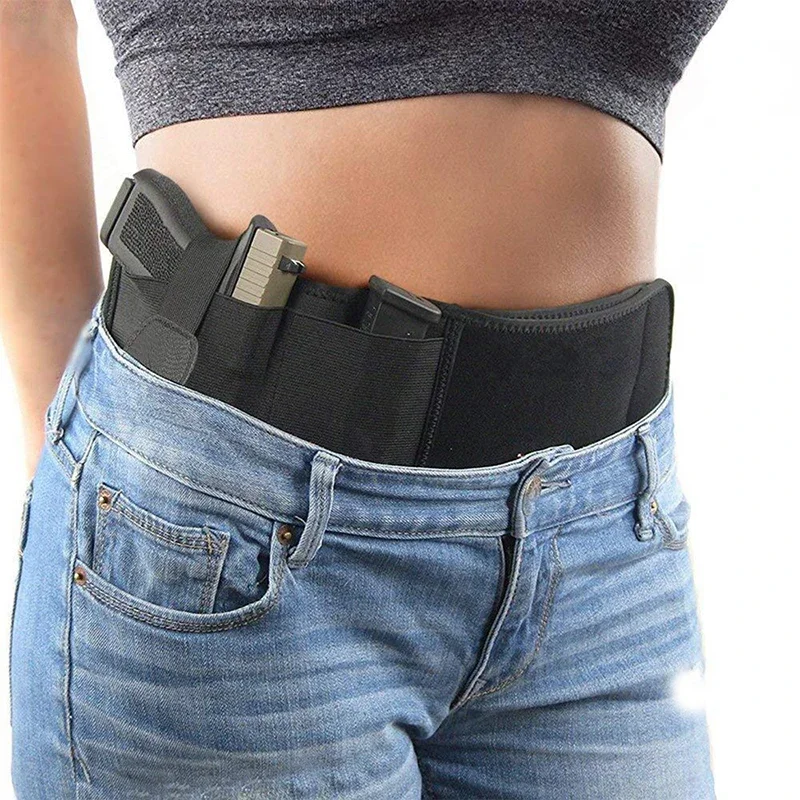 

Invisible Belt Bag Tactical Belly Gun Holster Concealed Carry Elastic Girdle Waist Pistol Case for Glock Phone Hunting Magazine