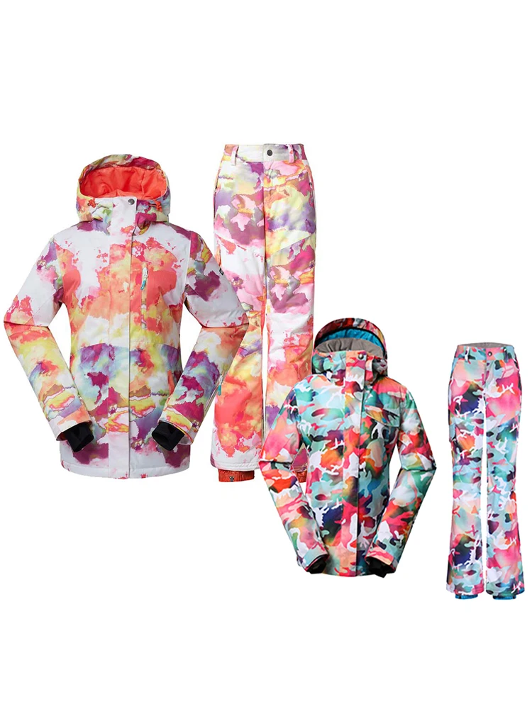 

GS Women Snow Wear 10K Waterproof Windproof Skiing Suit Sets Lady's Snowboard Clothing Camouflage Costumes Jacket + Pant Girl's