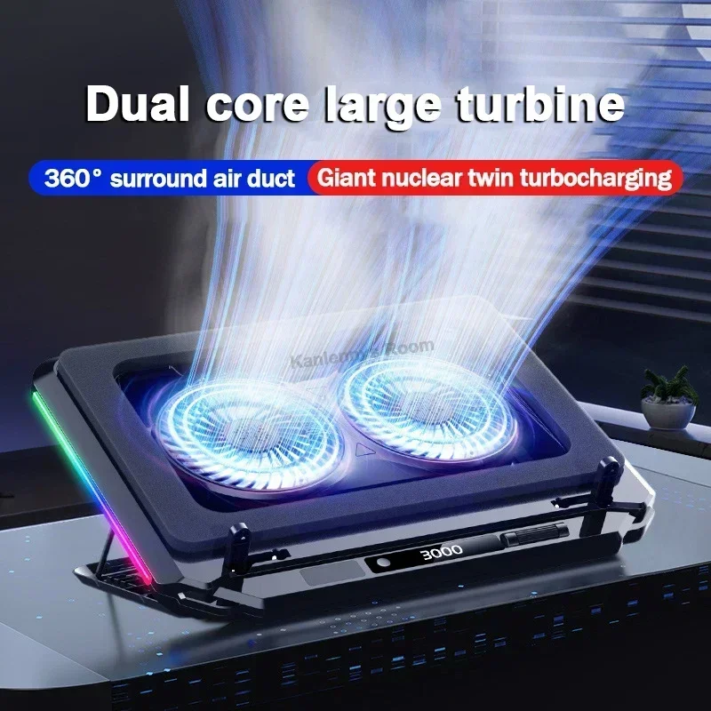 17 Gaming W/ RGB Light HD Display Laptop Cooling Pad 5 Angle Adjustable Notebook Cooler Stand For 15-21'' Computer_voghion.com