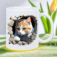Whimsical Cat Escape White Ceramic Mug with Adorable Kitten Design - Artistic Novelty & Tea Cup, Dishwasher Safe (for hand washi