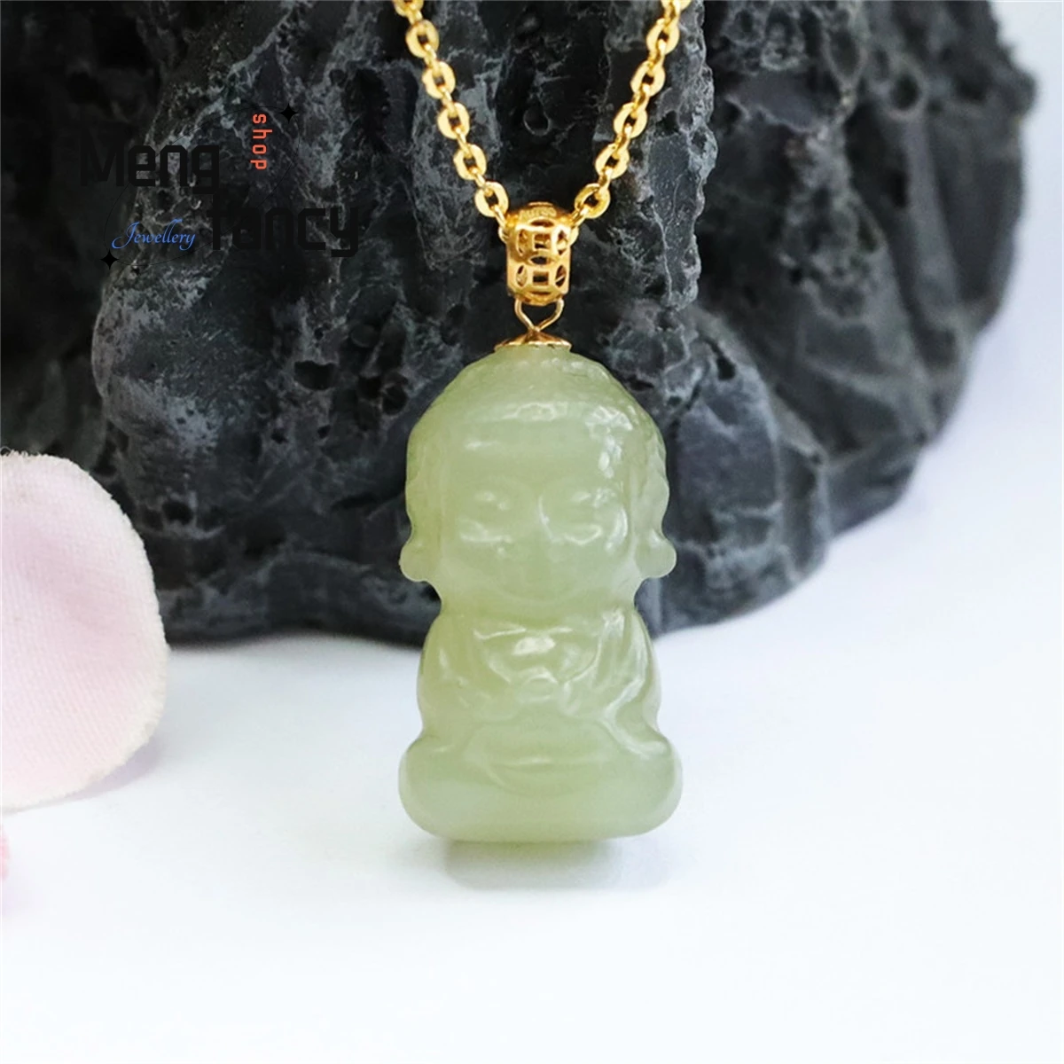 

Natural 18k Gold Inlaid Hotan Jade Baby Buddha Necklace Pendant Simple Generous Personality Fashion Versatile Women Fine Jewelry