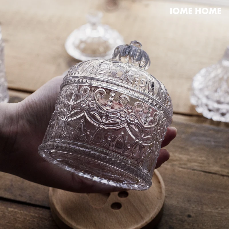 Storage Tank Vintage Relief Imitation Crystal Glass Coffee Sugar Jar Household Makeup Cotton Jewelry Box with Lid Storage Tank 4