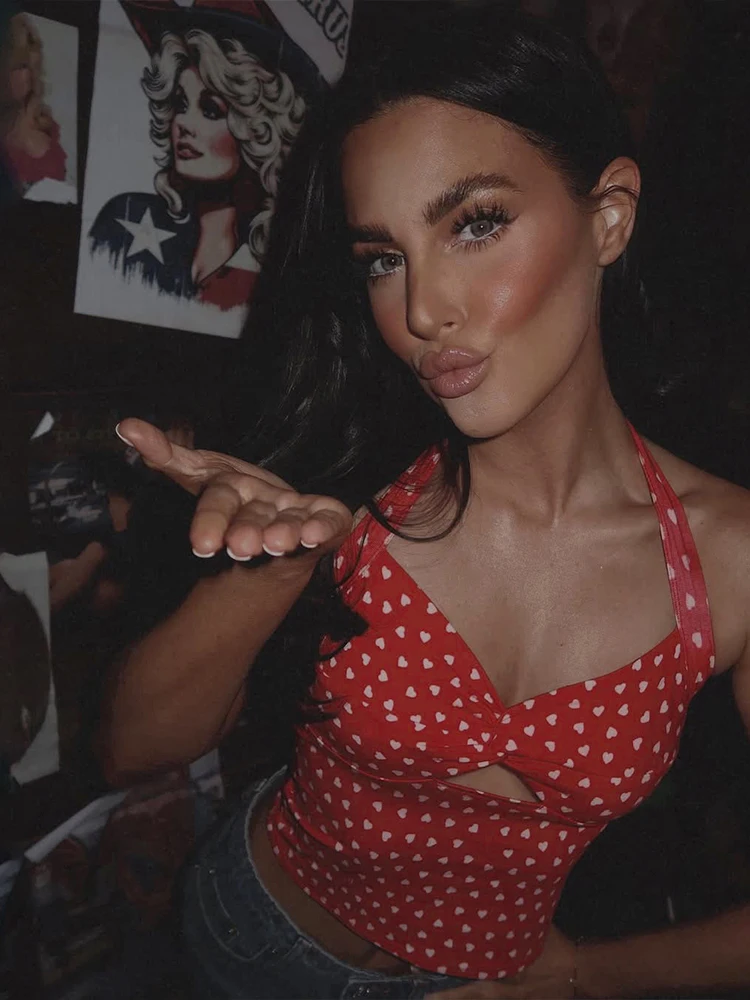 Nibber Sexy Backless Knot Wrap Crop Tops Woman Summer Trend Halter Lace-Up Speckled Print Hollow Y2K Midnight Party Skinny Vest