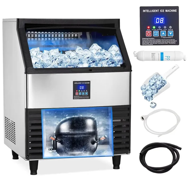 Machine à glaçons électrique commerciale, 120 kg/24h, compresseur écoénergétique 500W, pour bars, magasins, hôtels et restaurants. 1