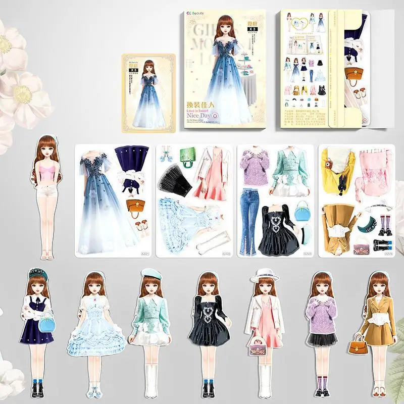 Magnetic Dress up Dolls Pretend and Play Travel Playset Toy Portable Princess Dress up Paper Doll Magnet Clothes Puzzles