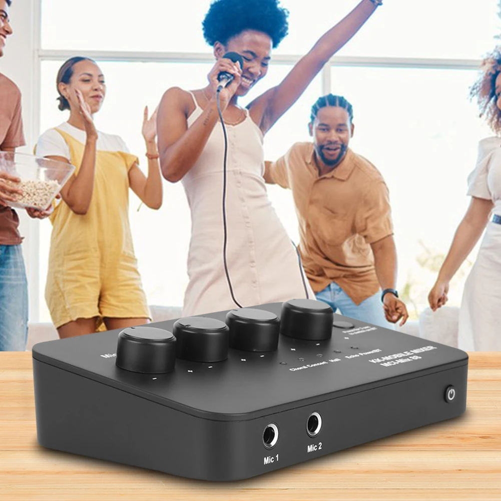 Digital Audio Sound Karaoke Machine 3.5mm AUX BT Connection Dual Mic Inputs Karaoke Sound Mixer for Karaoke Smart TV PC Speaker