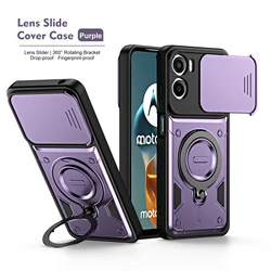 Rugged Armor Shockproof Phone Case with Slide Camera Lens Protection and Ring Stand - Moto G06 4G (Purple)