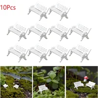 10pcs Garden Decor Dollhouse Ornament Scene Model Micro Landscapes Mini Bench Park Chair Figurines Miniature Stools Table 1:87 1