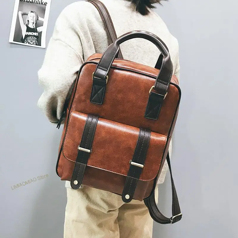 2022 Vintage Backpack PU Backpacks Fashion Leather School Backpack Bags for Teengers Girls Large Capacity Mochila Shoulder Bags