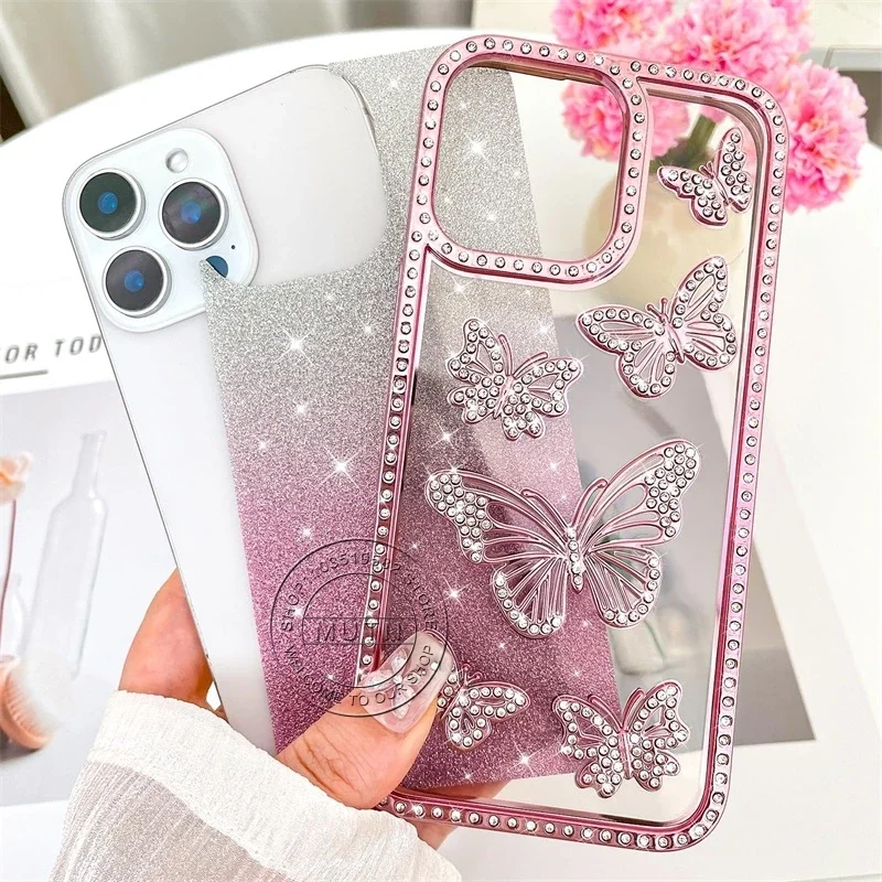 Sparkling 3D Butterfly Shiny Bling Rhinestone Case