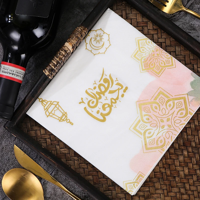 20pcs/pack Castle Ramadan Mubarak Paper Napkin Al-Fitr Al Adha Muslim Islamic Kareem Ramadan Mubarak Dinner Eid Decorations