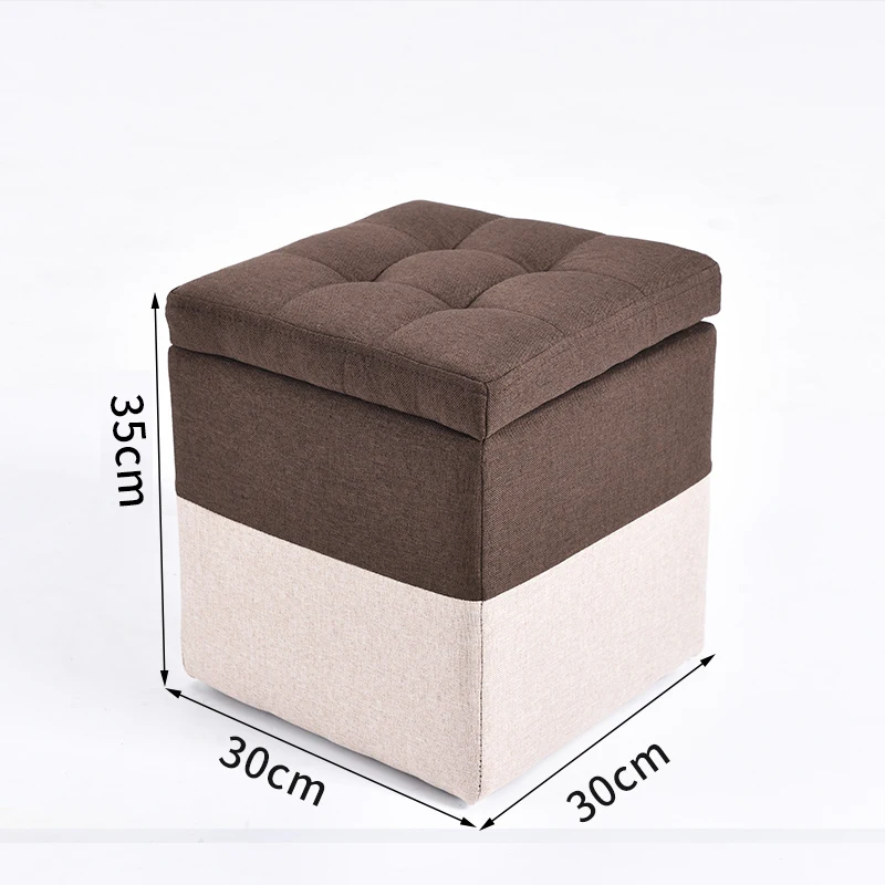 Minimalist Wooden Storage Ottoman with Fabric Seat