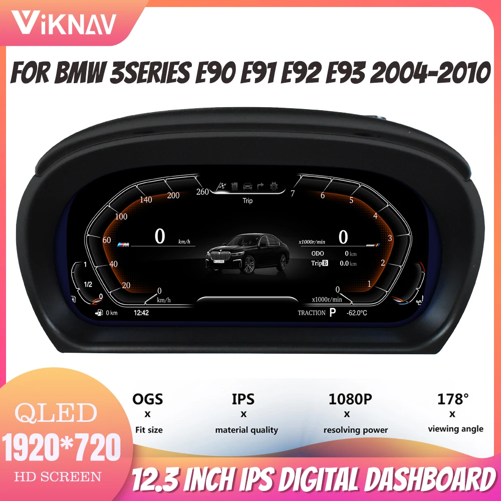 

12.3 Inch Digital Dashboard Panel Virtual Instrument Cluster CockPit LCD Speedometer For BMW 3Series E90 E91 E92 E93 2004-2010