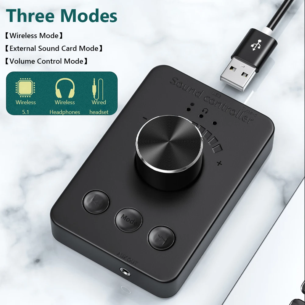 USB 볼륨 조절 손잡이 멀티미디어 제어 손잡이, 3.5mm AUX Bluetooth-Compatible5.1 PC 사운드 제어, 재생, 일시 정지, 뒤로가기